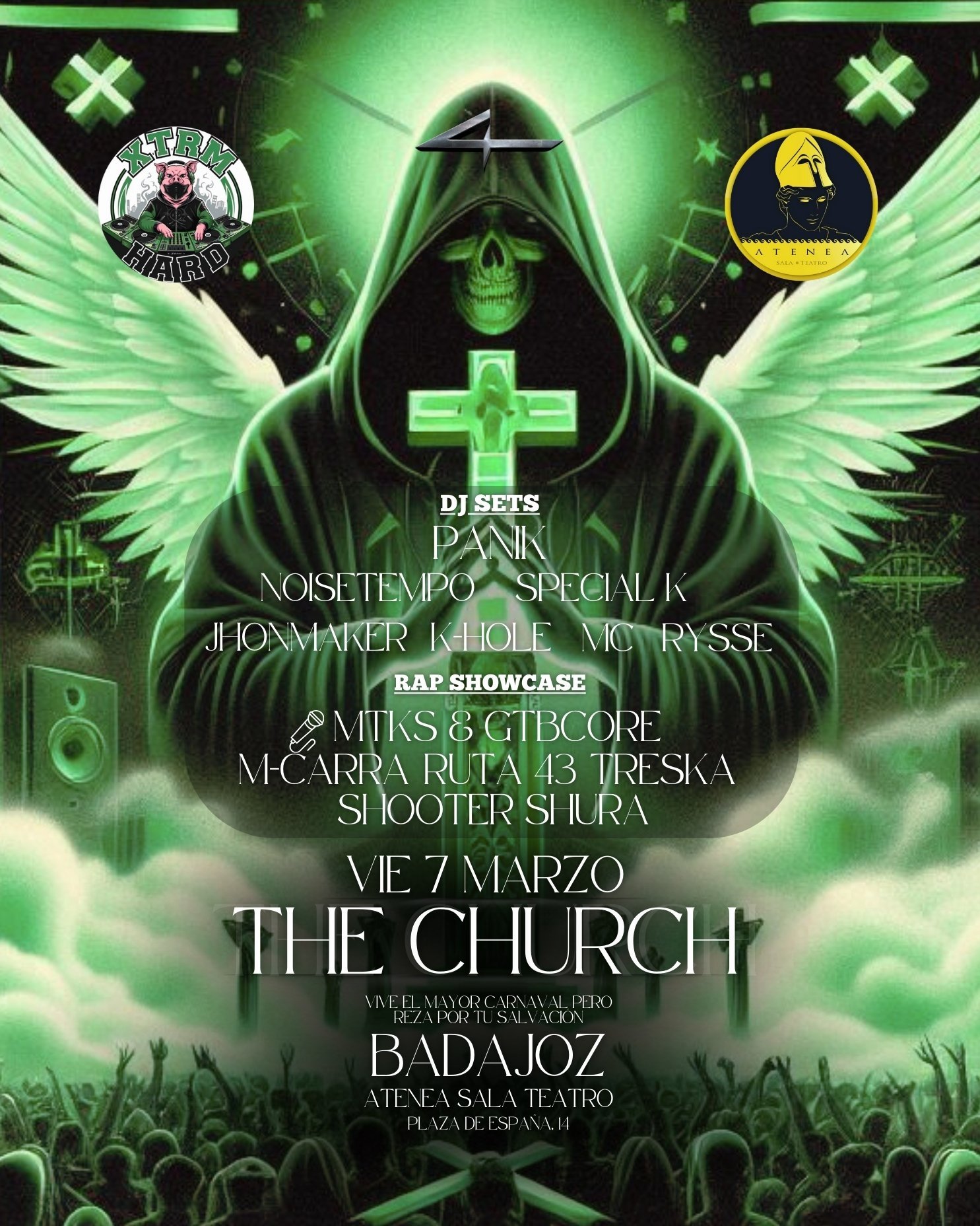 Cartel oficial del evento THE CHURCH en Atenea Sala Teatro Badajoz - XTRM HARD
