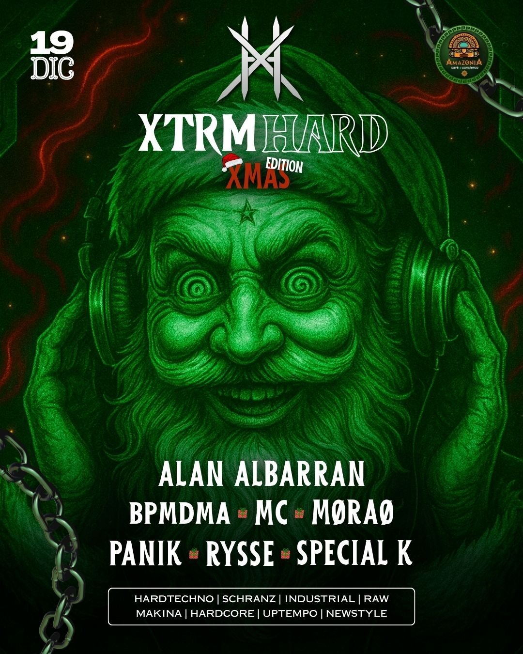 Cartel oficial del evento XMAS EDITION en Sala Amazonia Badajoz - XTRM HARD